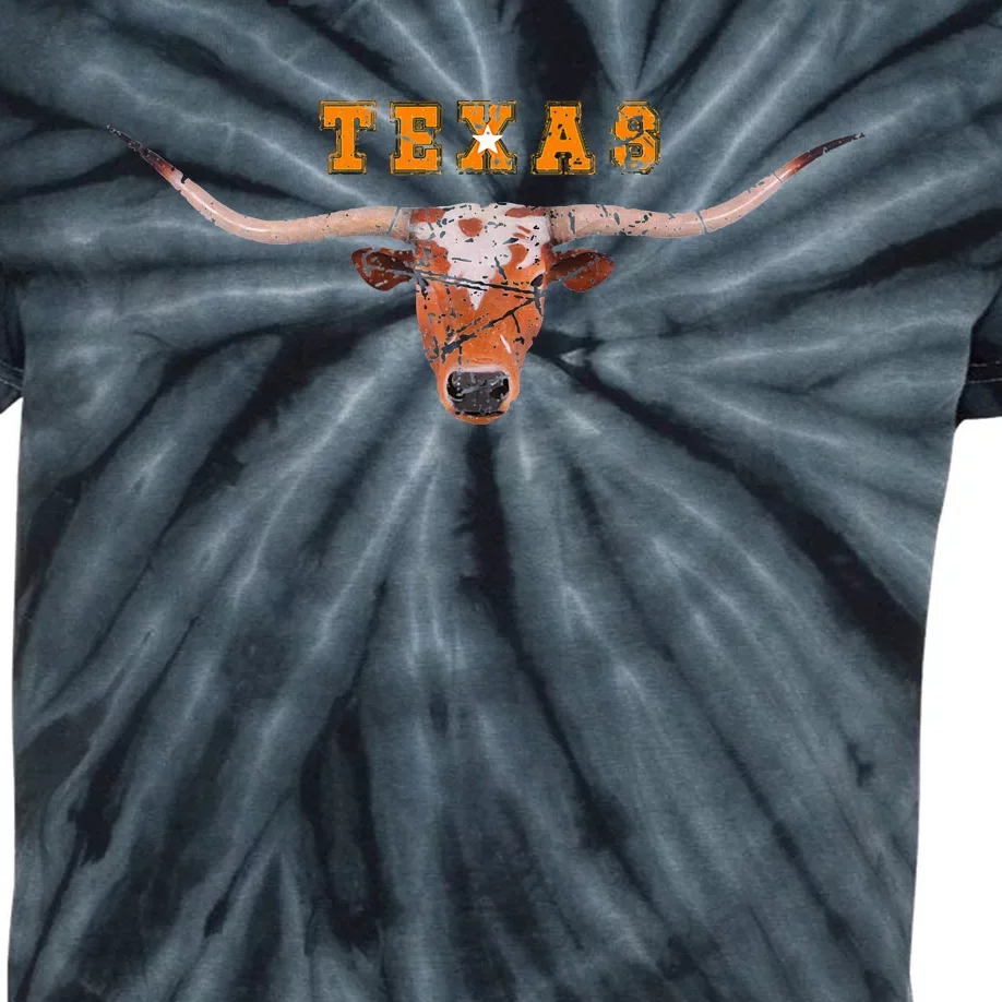 Vintage Grunge Texas Longhorn Design Kids Tie-Dye T-Shirt