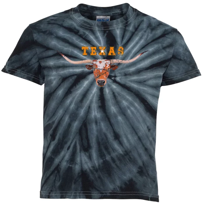 Vintage Grunge Texas Longhorn Design Kids Tie-Dye T-Shirt