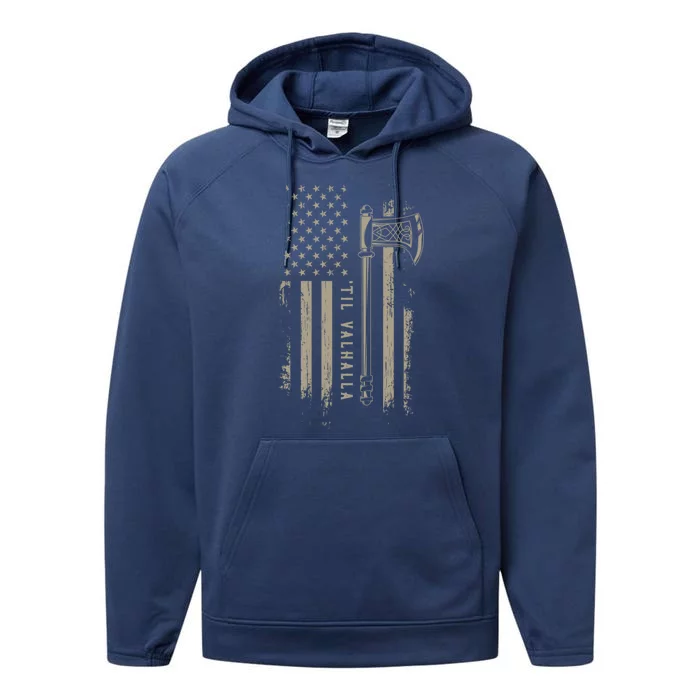 Vikings Gift Til Valhalla Gift Patriotic Viking Us Flag Cute Gift Performance Fleece Hoodie