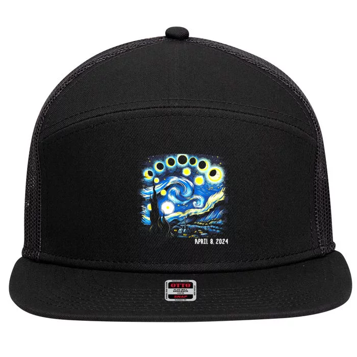 Van Gogh Total Solar Eclipse April 8th 2024 7 Panel Mesh Trucker Snapback Hat