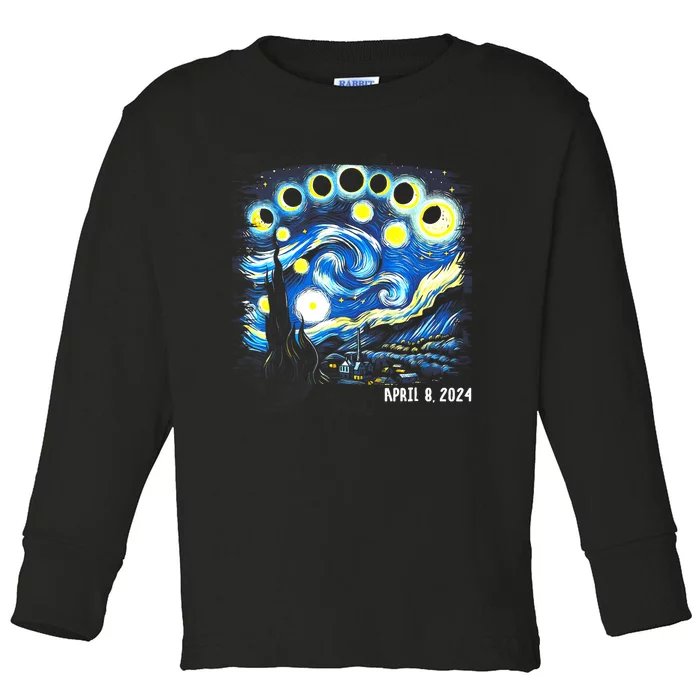 Van Gogh Total Solar Eclipse April 8th 2024 Toddler Long Sleeve Shirt