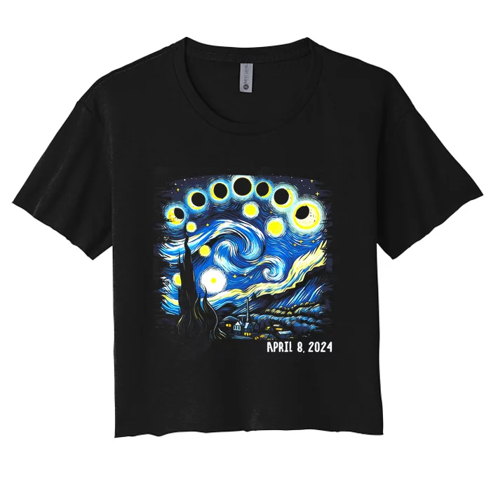 Van Gogh Total Solar Eclipse April 8th 2024 Women's Crop Top Tee