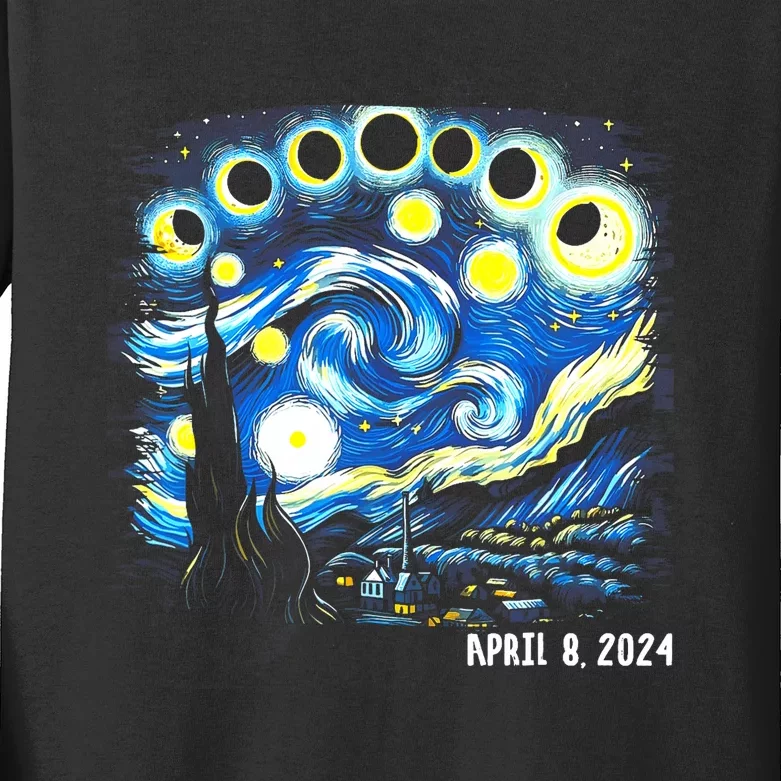 Van Gogh Total Solar Eclipse April 8th 2024 Kids Long Sleeve Shirt