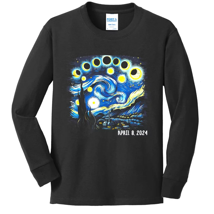 Van Gogh Total Solar Eclipse April 8th 2024 Kids Long Sleeve Shirt