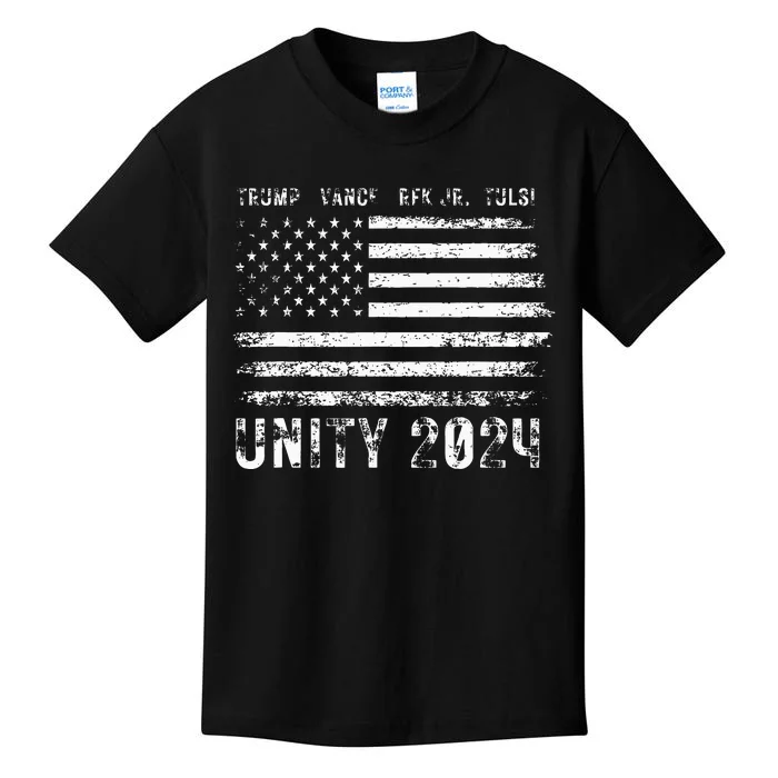 Vintage Grunge Unity 2024 Flag Trump Vance Rfk Tulsi Patriot Kids T-Shirt