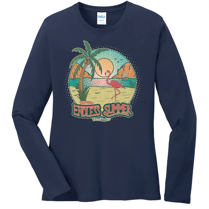 Vintage Good Vacation Endless Summer Tropical Paradise Ladies Long Sleeve Shirt