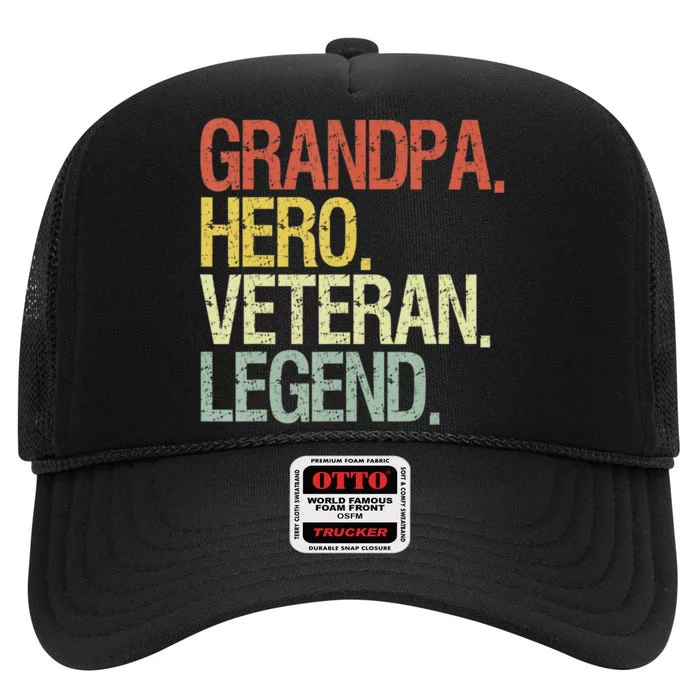 Vintage Grandpa Veteran Legend High Crown Mesh Trucker Hat