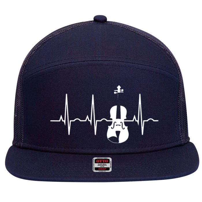 Violin Gifts Violin Player For Violinist Heartbeat 7 Panel Mesh Trucker Snapback Hat