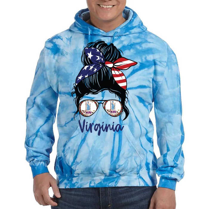 Virginia Girl Virginia Flag State Girlfriend Messy Bun Tie Dye Hoodie