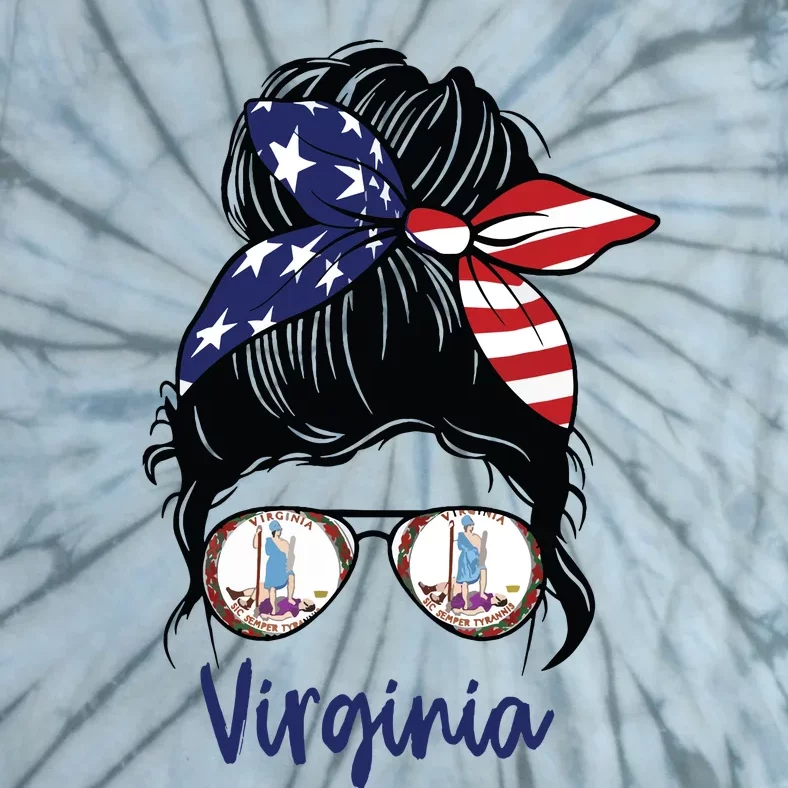 Virginia Girl Virginia Flag State Girlfriend Messy Bun Tie-Dye T-Shirt