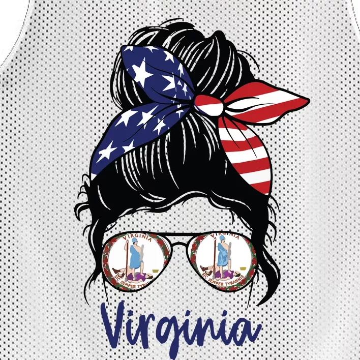 Virginia Girl Virginia Flag State Girlfriend Messy Bun Mesh Reversible Basketball Jersey Tank