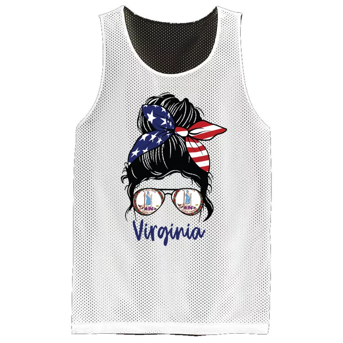 Virginia Girl Virginia Flag State Girlfriend Messy Bun Mesh Reversible Basketball Jersey Tank