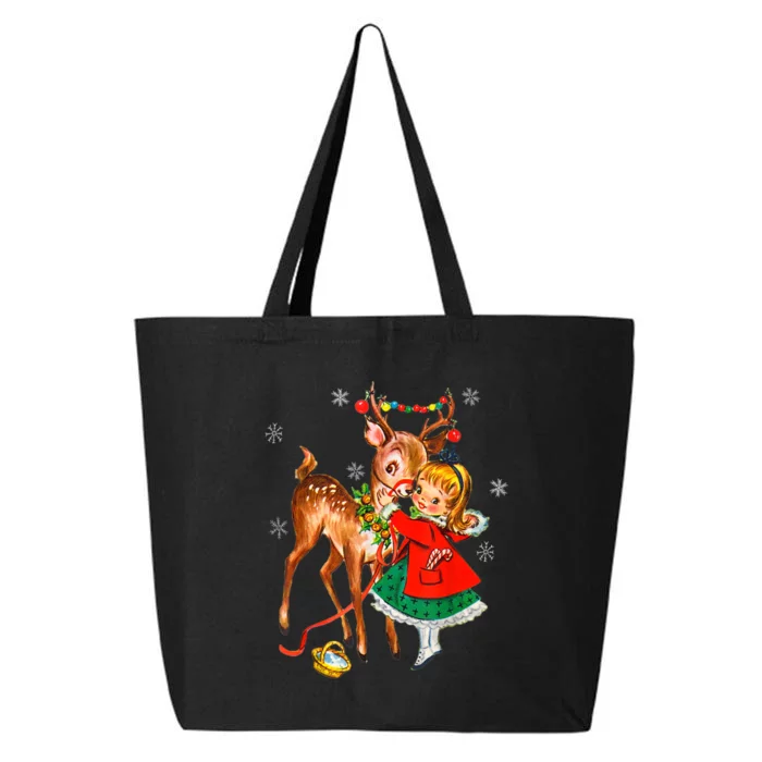 Vintage Girl With Deer Retro 50S Christmas 25L Jumbo Tote