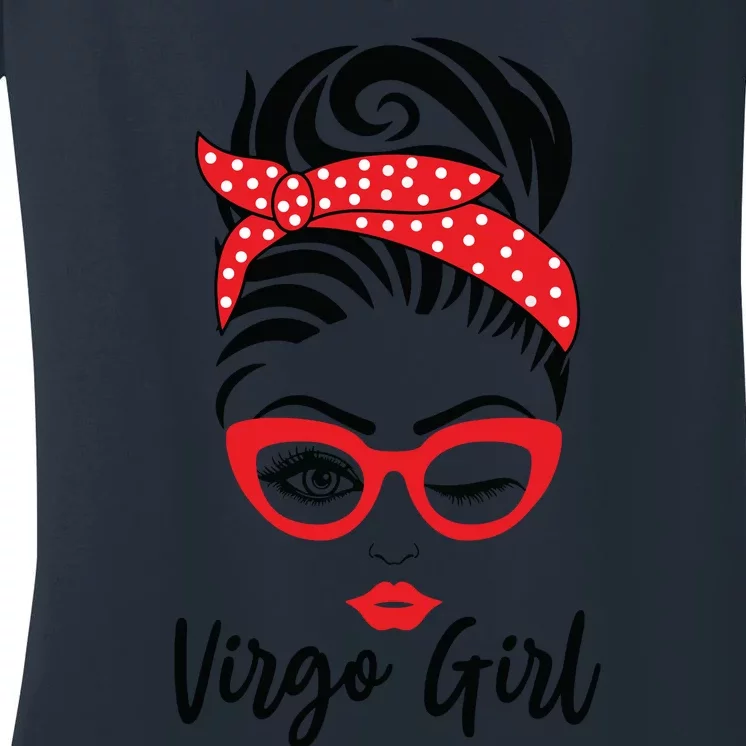 Virgo Girl Wink Eye Woman Face Wink Eyes Lady Women's V-Neck T-Shirt