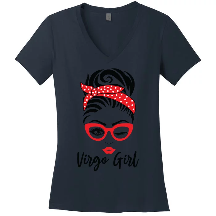 Virgo Girl Wink Eye Woman Face Wink Eyes Lady Women's V-Neck T-Shirt