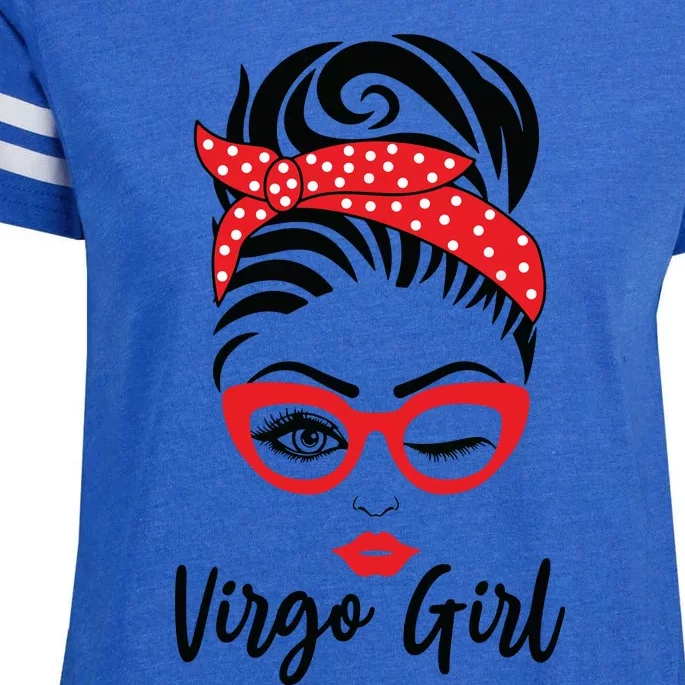 Virgo Girl Wink Eye Woman Face Wink Eyes Lady Enza Ladies Jersey Football T-Shirt