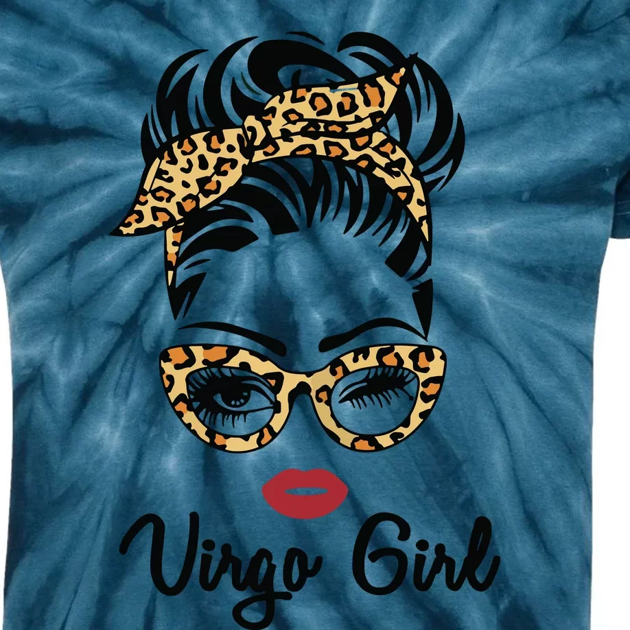 Virgo Girl Woman Face Leopard Bandana Wink Eye Kids Tie-Dye T-Shirt