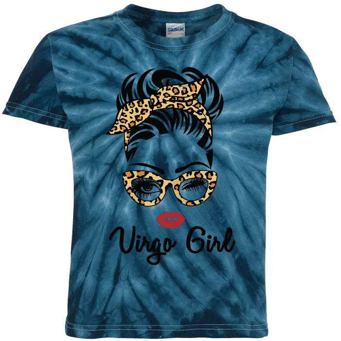 Virgo Girl Woman Face Leopard Bandana Wink Eye Kids Tie-Dye T-Shirt