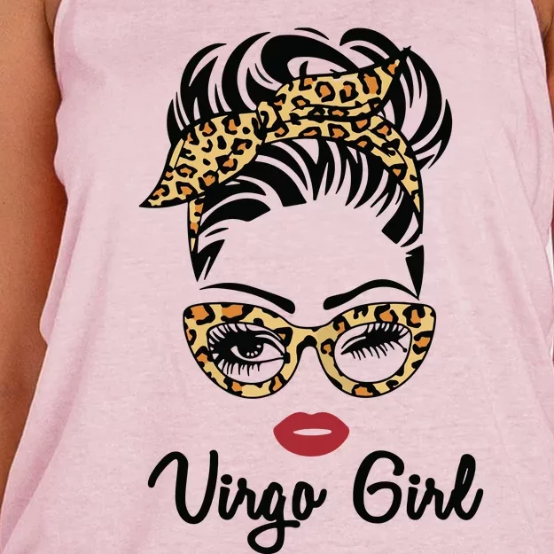 Virgo Girl Woman Face Leopard Bandana Wink Eye Women's Knotted Racerback Tank