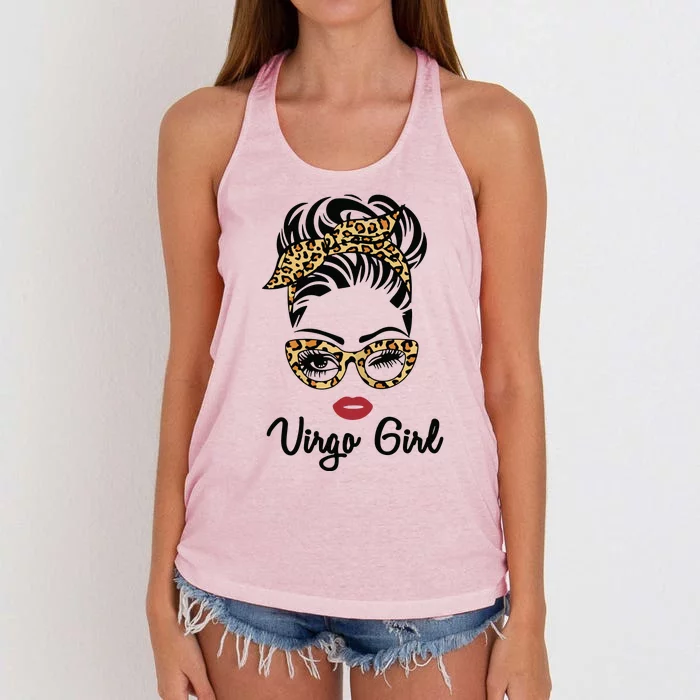 Virgo Girl Woman Face Leopard Bandana Wink Eye Women's Knotted Racerback Tank