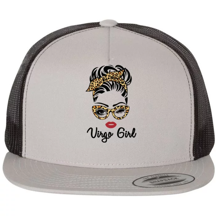 Virgo Girl Woman Face Leopard Bandana Wink Eye Flat Bill Trucker Hat