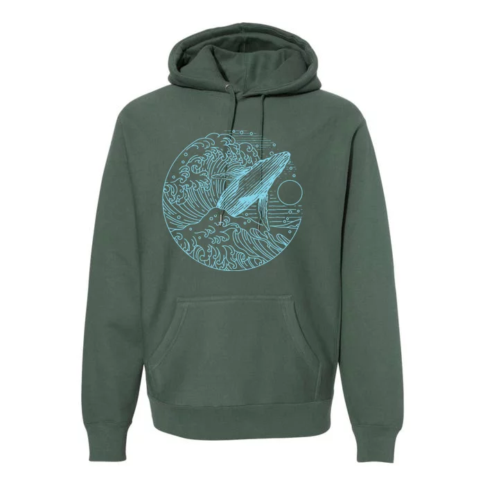 Vintage Great Wave Leaping Humpback Whale Premium Hoodie