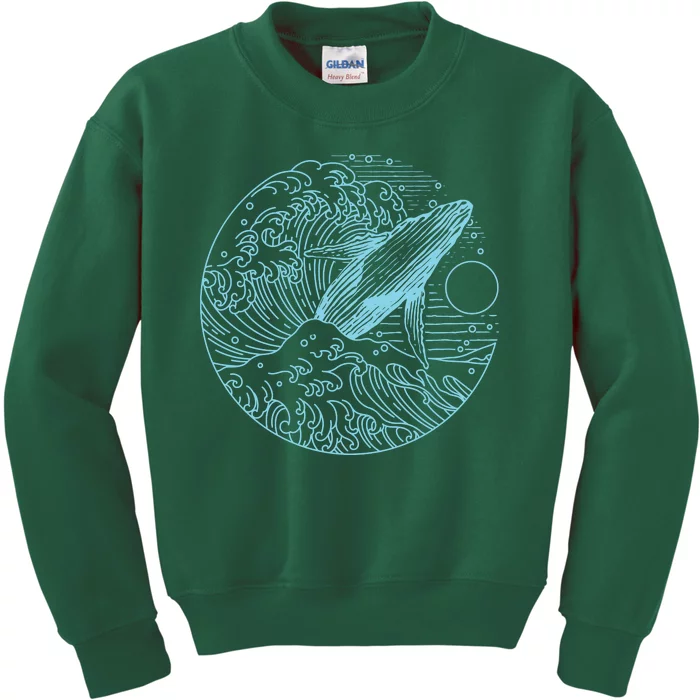 Vintage Great Wave Leaping Humpback Whale Kids Sweatshirt