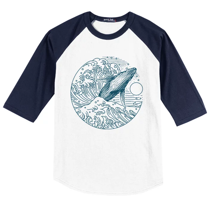 Vintage Great Wave Leaping Humpback Whale Baseball Sleeve Shirt