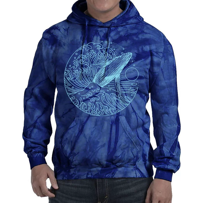 Vintage Great Wave Leaping Humpback Whale Tie Dye Hoodie