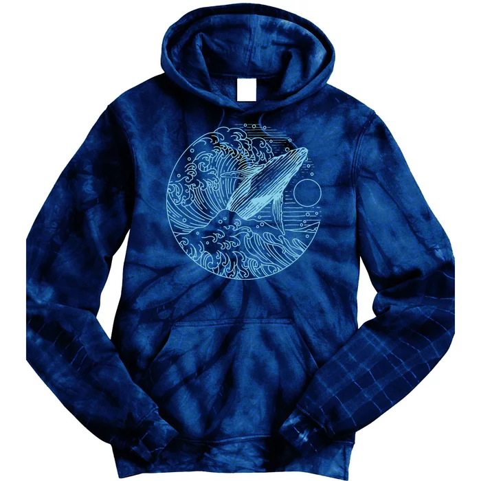 Vintage Great Wave Leaping Humpback Whale Tie Dye Hoodie