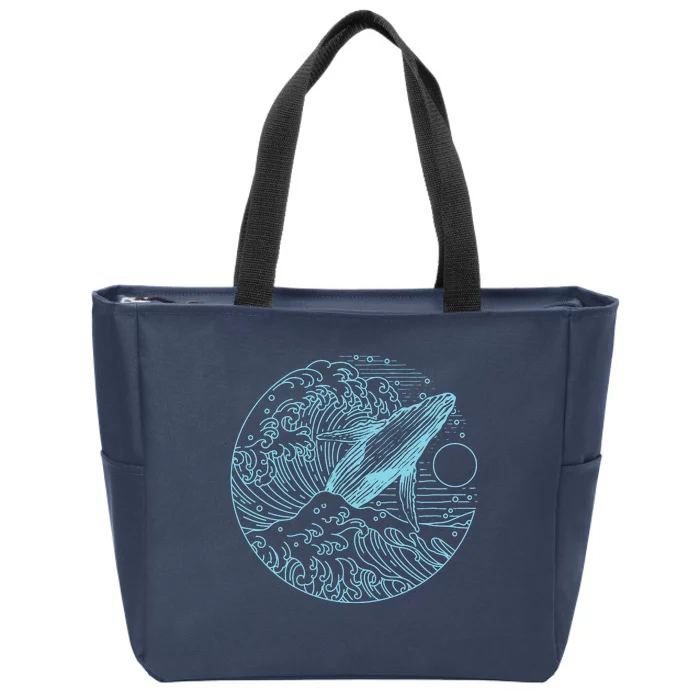 Vintage Great Wave Leaping Humpback Whale Zip Tote Bag