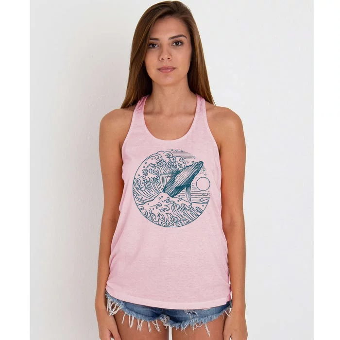 Vintage Great Wave Leaping Humpback Whale Women's Knotted Racerback Tank