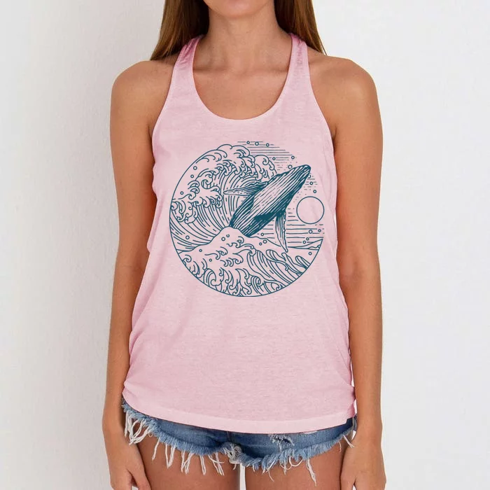 Vintage Great Wave Leaping Humpback Whale Women's Knotted Racerback Tank