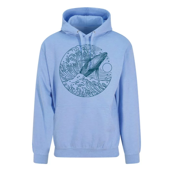 Vintage Great Wave Leaping Humpback Whale Unisex Surf Hoodie