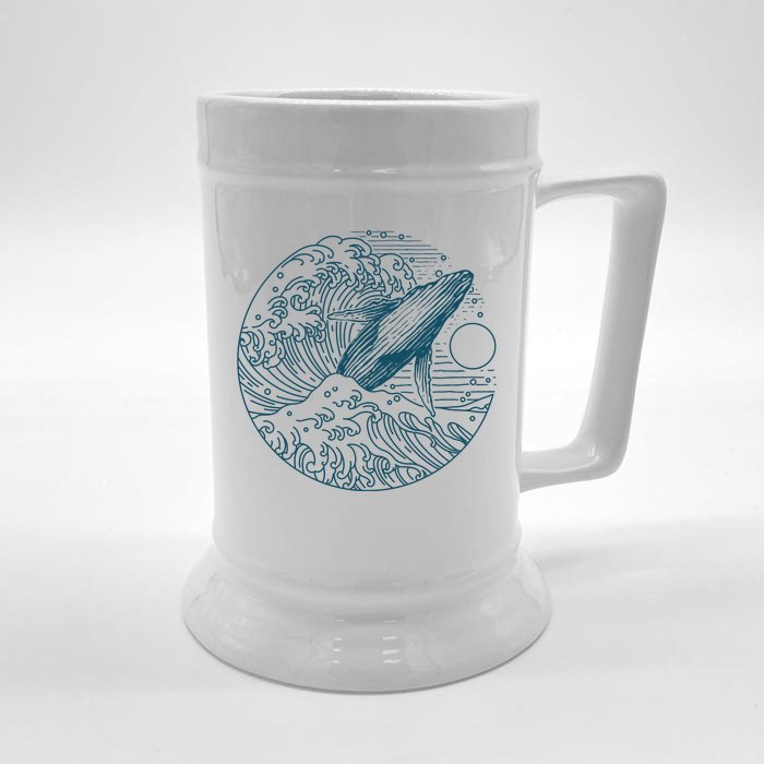 Vintage Great Wave Leaping Humpback Whale Front & Back Beer Stein