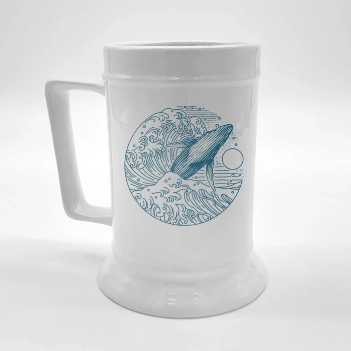 Vintage Great Wave Leaping Humpback Whale Front & Back Beer Stein