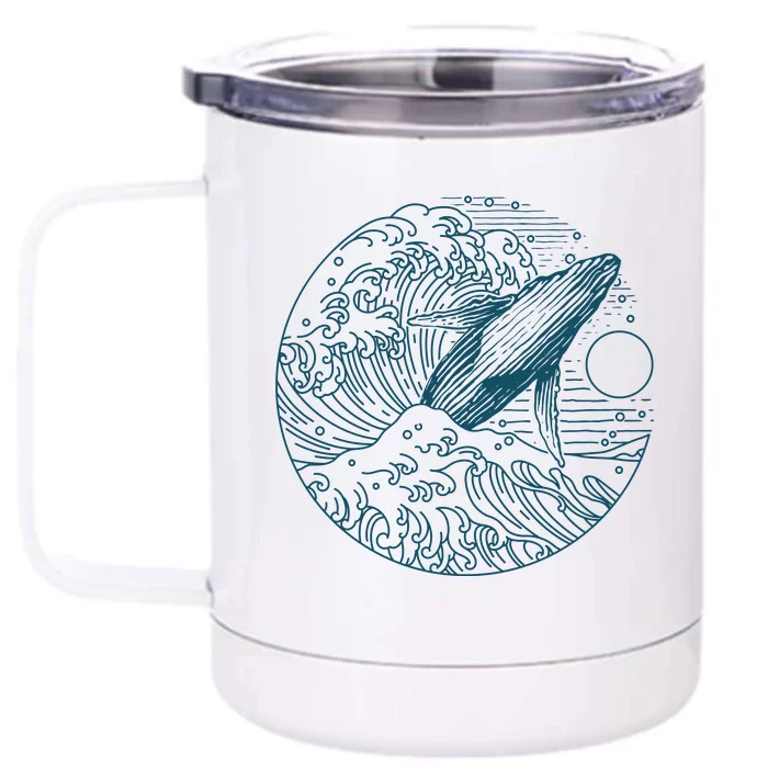 Vintage Great Wave Leaping Humpback Whale Front & Back 12oz Stainless Steel Tumbler Cup