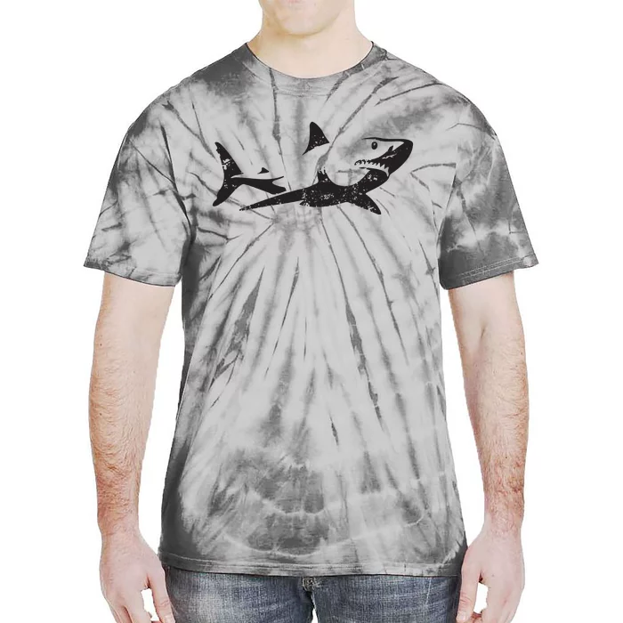 Vintage Great White Shark Silhouette Ocean Predator Tie-Dye T-Shirt