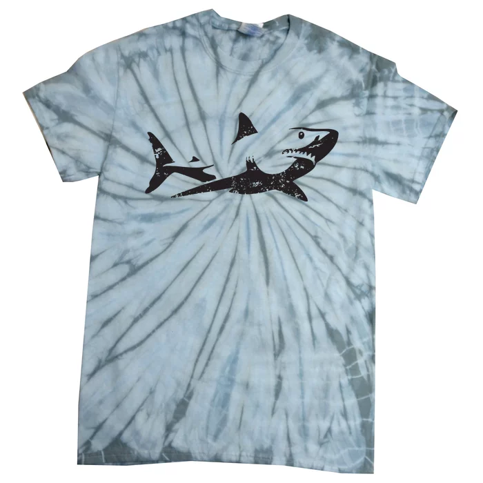 Vintage Great White Shark Silhouette Ocean Predator Tie-Dye T-Shirt