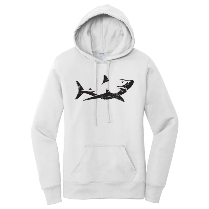 Vintage Great White Shark Silhouette Ocean Predator Women's Pullover Hoodie