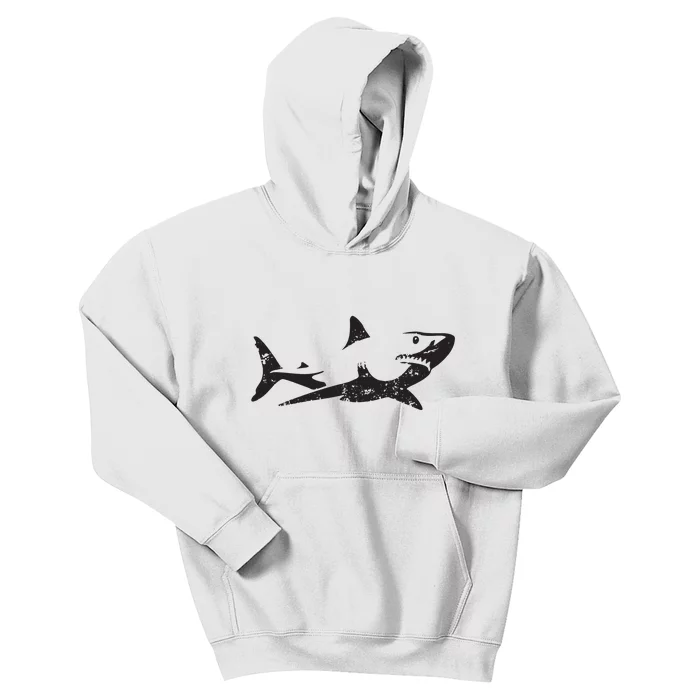 Vintage Great White Shark Silhouette Ocean Predator Kids Hoodie