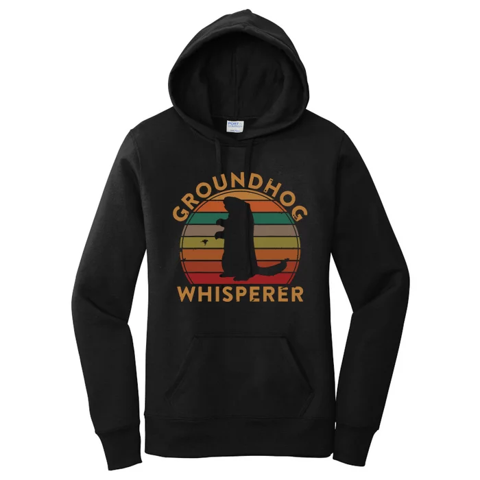 Vintage Groundhog Whisperer Silhouette Gift Ground Hog Day Women's Pullover Hoodie