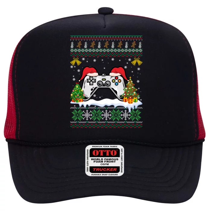 Video Gamer Xmas Lighting Funny Ugly Video Game Christmas Great Gift High Crown Mesh Trucker Hat