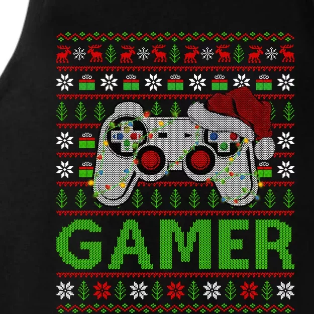 Video Gamer Xmas Lighting Ugly Santa Video Gamer Christmas Gift Ladies Tri-Blend Wicking Tank