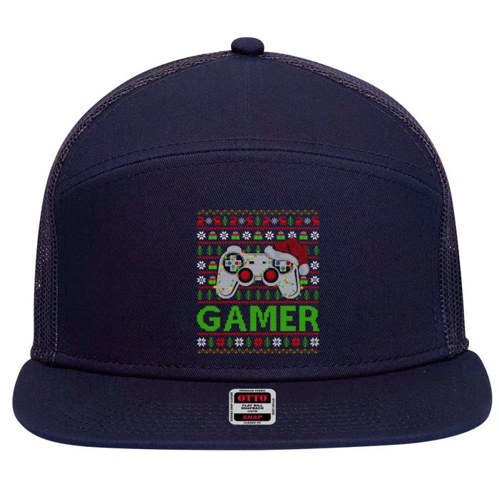 Video Gamer Xmas Lighting Ugly Santa Video Gamer Christmas Gift 7 Panel Mesh Trucker Snapback Hat