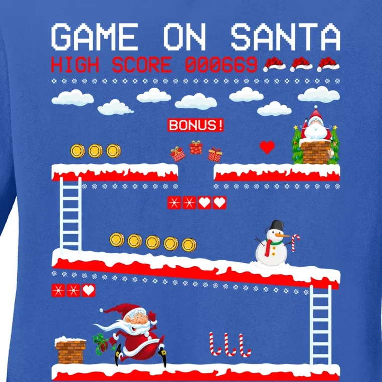 Video Gamer Xmas Lighting Santa Playing Video Game Christmas Gift Ladies Long Sleeve Shirt