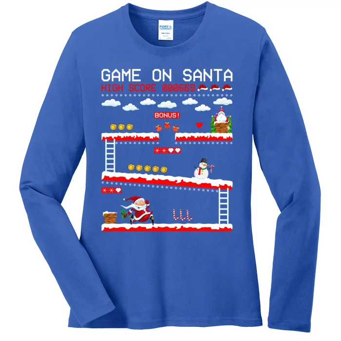 Video Gamer Xmas Lighting Santa Playing Video Game Christmas Gift Ladies Long Sleeve Shirt