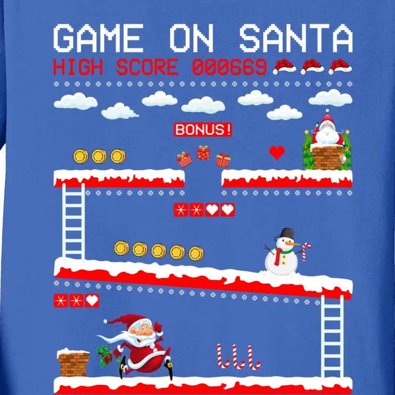 Video Gamer Xmas Lighting Santa Playing Video Game Christmas Gift Kids Long Sleeve Shirt