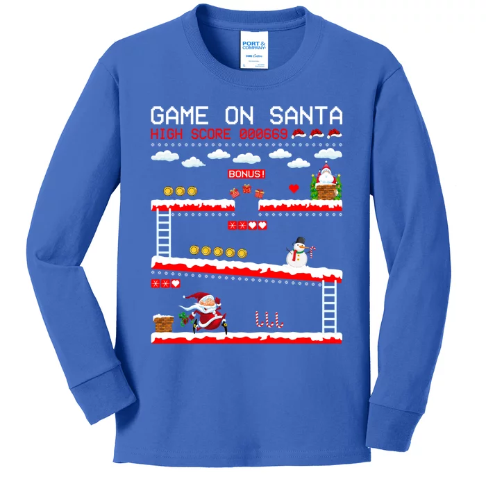 Video Gamer Xmas Lighting Santa Playing Video Game Christmas Gift Kids Long Sleeve Shirt