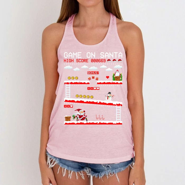 Video Gamer Xmas Lighting Santa Playing Video Game Christmas Gift Women's Knotted Racerback Tank